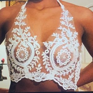 Mesh White Halter Top